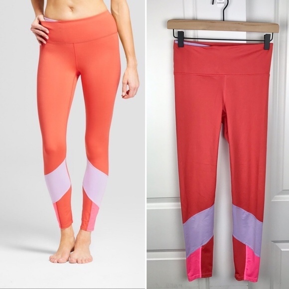 JoyLab 7/8 Coral Comfort Color Block Leggings- XS - Picture 2 of 10
